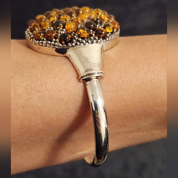 Handmade heavy genuine Baltic Amber and Sterling Silver cuff Bracelet New 26.5 G - Picture 9 of 16